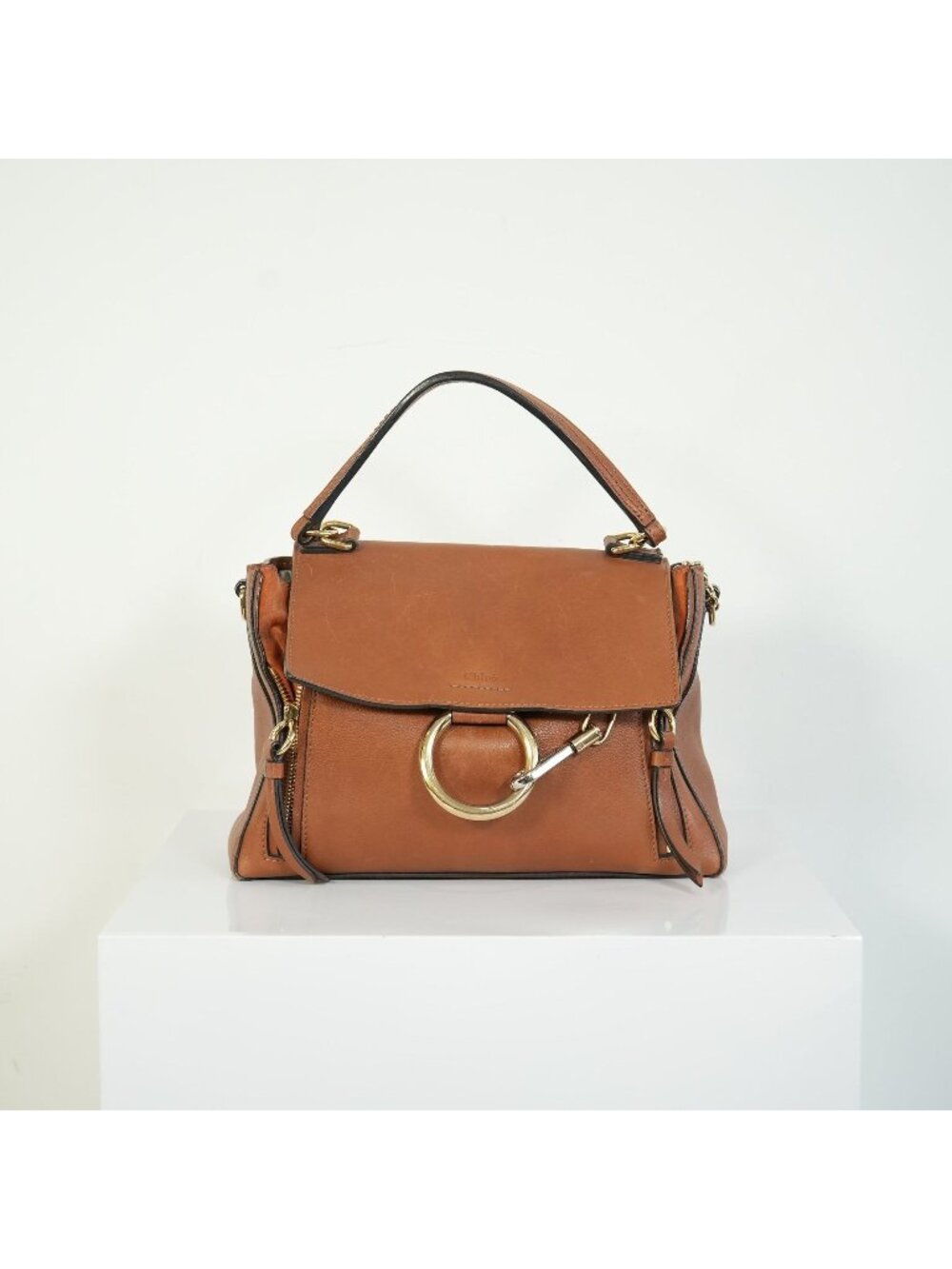 Chloe Faye Day Bag Tan Brown Leather Top Handle Shoulder Crossbody Bag